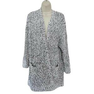 Young Fabulous & Broke Black White Boucle Popcorn Open Front Plush Cardigan S/M